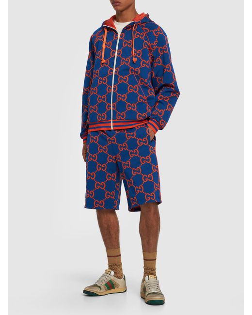 Gucci Blue gg Technical Jacquard Hooded Sweatshirt for men