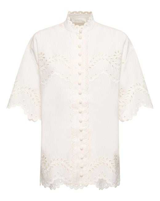 Zimmermann White Junie Embroidered Cotton Shirt