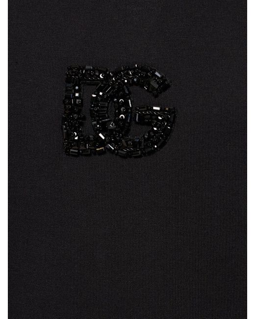 T-shirt in cotone con patch DG strass di Dolce & Gabbana in Black da Uomo