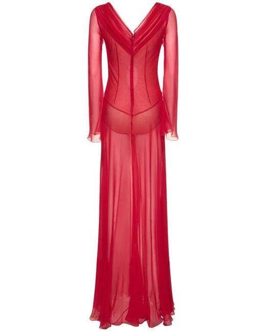 Vestido drapeado de chifón de seda Alberta Ferretti de color Red