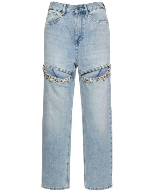 Area High Rise Cutout Jeans W/ Crystals in Blue | Lyst