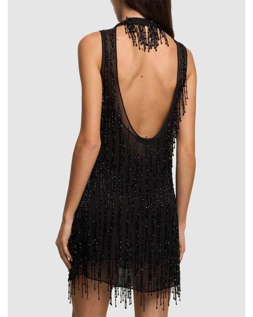 Blumarine Black Beaded Georgette Midi Dress