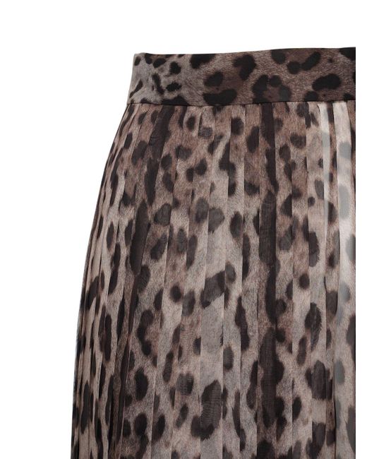 Dolce & Gabbana Brown Weite Chiffon-hose Mit Leopardendruck