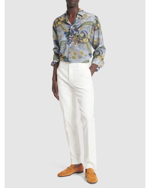 Etro Gray Printed Silk Blend Long Sleeve Shirt for men