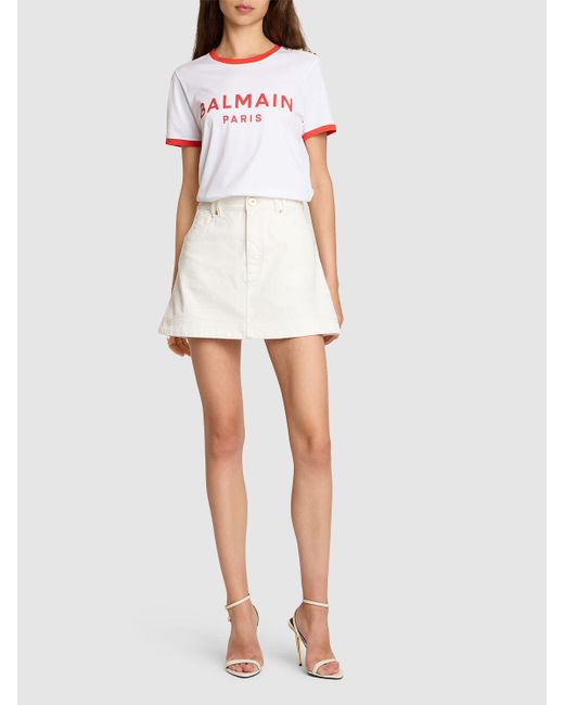 Balmain White Trapeze Western Denim Mini Skirt