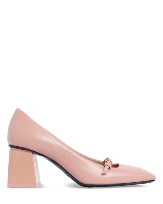Max Mara Pink 70mm Polina Leather Mary Jane Pumps
