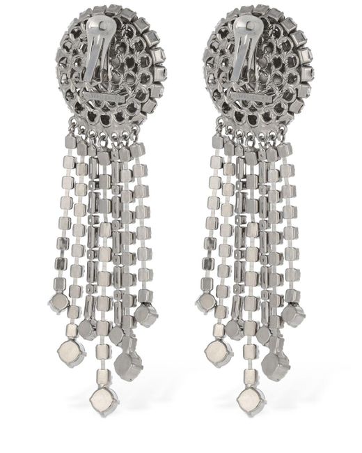 Alessandra Rich White Fringes Crystal Pendant Earrings