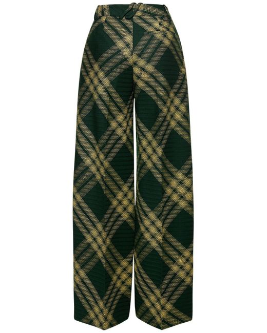 Burberry Green Check Knit Wide Pants