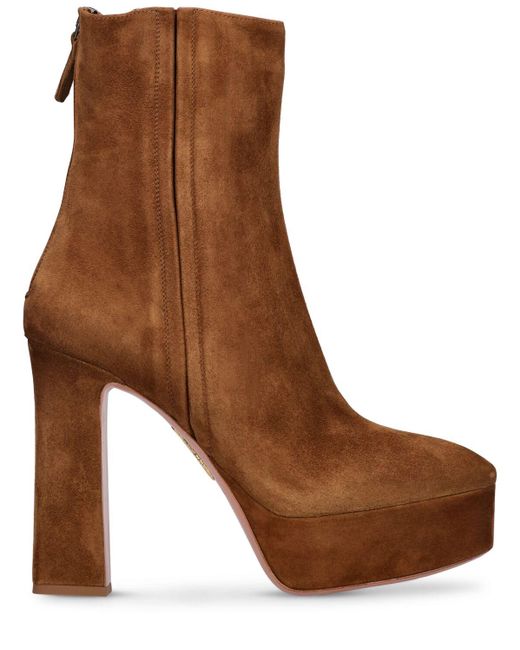 Aquazzura Brown 120Mm Groove Suede Ankle Boots