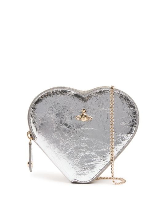 Vivienne Westwood Gray New Heart Metallic Crinkle Crossbody Bag Unique