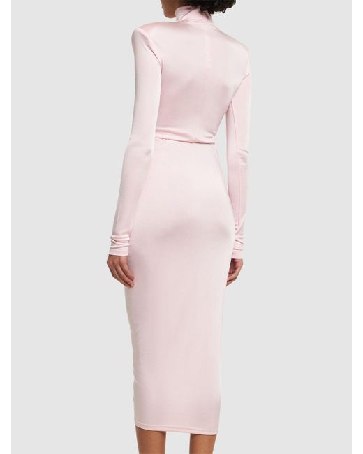 ANDAMANE Pink Kim Stretch Jersey Cutout Midi Dress