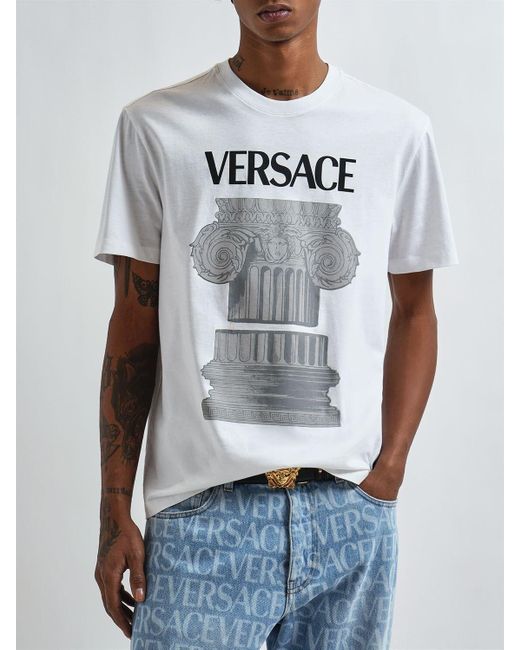Camiseta de jersey de algodón con logo Versace de hombre de color Gris |  Lyst