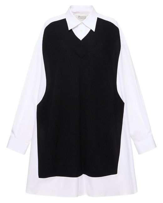 Maison Margiela Black Cotton Poplin & Knit Mini Shirt Dress