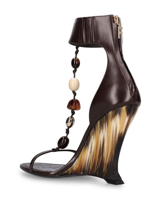 Ferragamo Black 105mm Hohe Wedge-sandalen Aus Leder "selene"