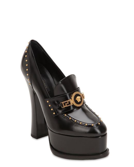Versace Icon Platform Loafer Heels in Black Lyst
