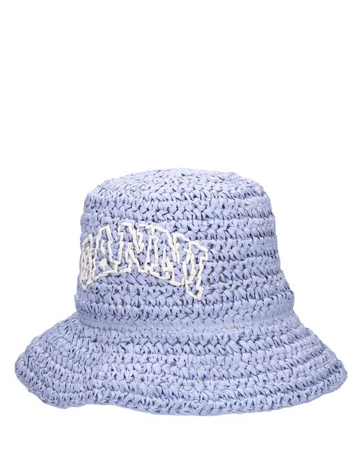 Ganni Blue Summer Woven Bucket Hat