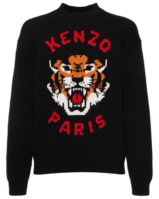 KENZO Black Tiger Cotton Blend Knit Sweater for men