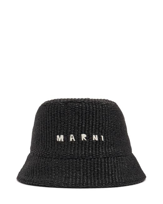 メンズ Marni ロゴ コットンブレンド バケットハット Black