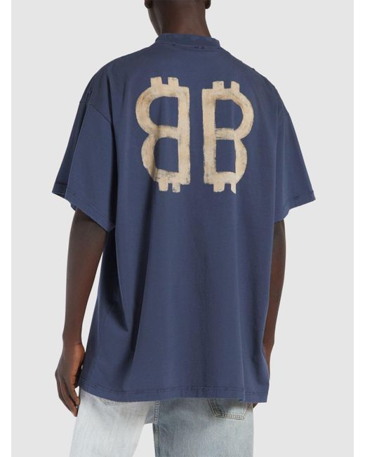 Balenciaga Blue Crypto Print Vintage Cotton T-shirt for men