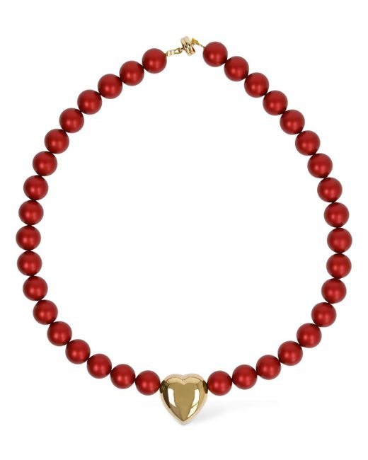 Timeless Pearly Red Halsband Mit Herzanhänger Und Kunstperlen