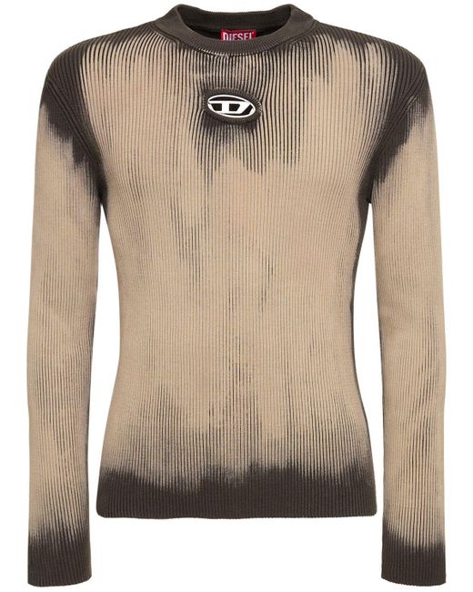 DIESEL Behandelter Pullover mit Logo-Intarsie aus Metall in Natural für Herren
