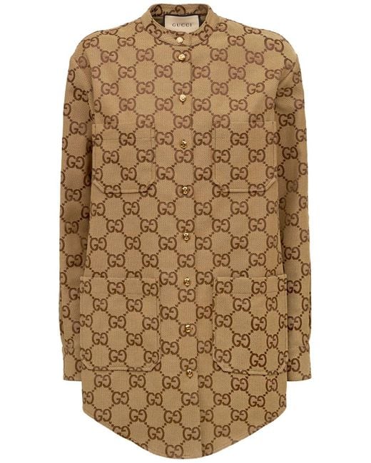 Camicia Oversize In Tela Maxi Gg di Gucci in Brown