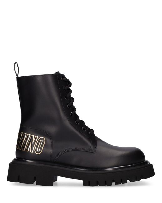 Moschino 45mm Leather Combat Boots in Black | Lyst