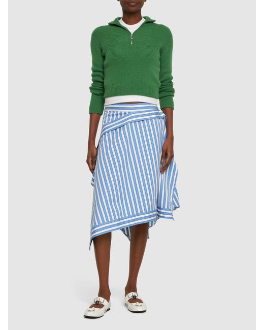 J.W. Anderson Blue Striped Cotton Asymmetric Midi Skirt