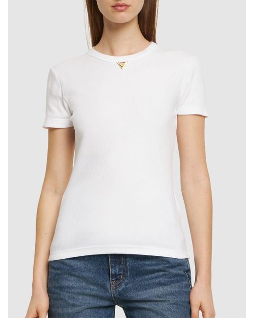 T-shirt in jersey di cotone a costine di Valentino in White