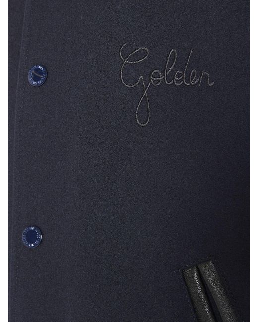Golden Goose Deluxe Brand Blue Wool Blend Bomber W/ Leather Sleeves for men