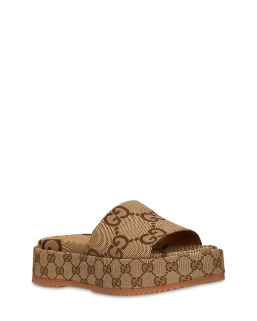 Gucci Brown 55Mm Angelina Gg Canvas Slide Sandals