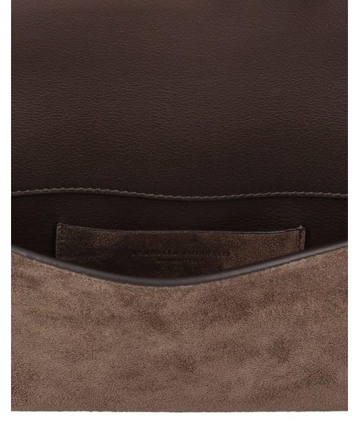 Brunello Cucinelli Brown Softy Velour Embellished Leather Pouch
