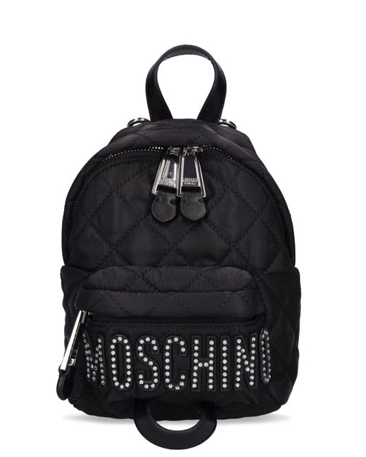 Moschino Black Crystal Logo Mini Backpack
