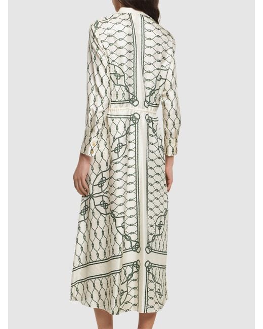 Tory Burch Natural Printed Silk Long Shirt Dress