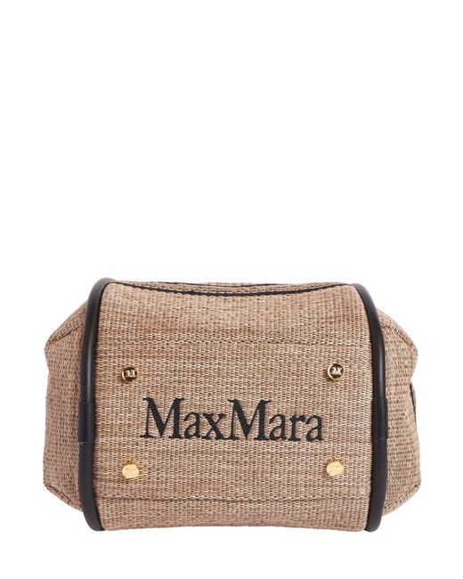 Max Mara Brown Small Marine Striped Raffia Effect Bag