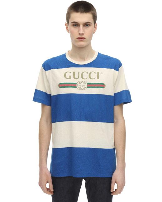 Gucci Logo-print Cotton-jersey T-shirt in Natural Blue (Blue) for Men -  Save 49% | Lyst