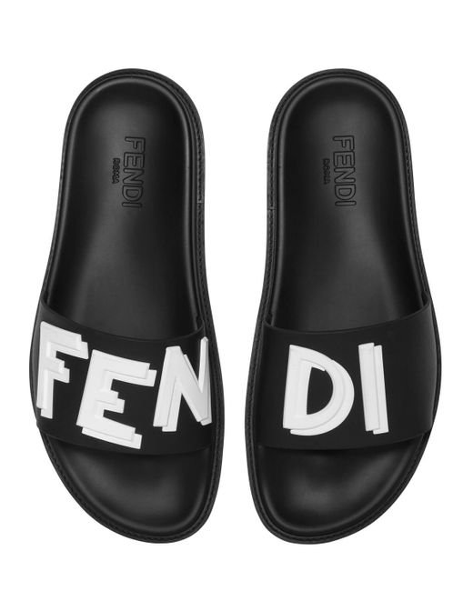 Fendi Black Logo Embossed Rubber Slide Sandals for men