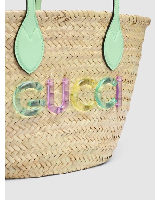 Bolso tote pequeño de rafia y logo Gucci de color Multicolor