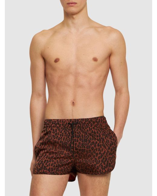 CDLP Brown Leopard Print Nylon Swim Shorts for men