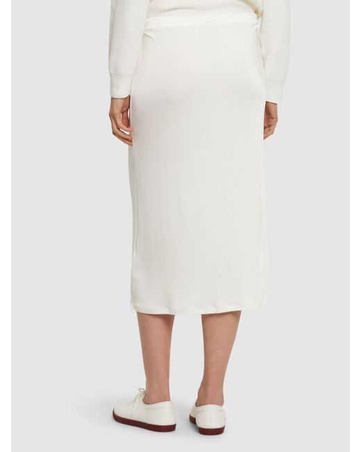 TOVE White Flor Viscose Jersey Midi Skirt