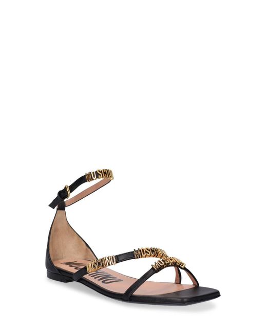 Moschino Black 10Mm Leather Flat Sandals