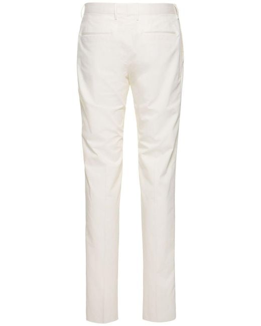 Tagliatore White Stretch Cotton Single Pleat Pants for men