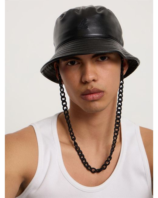 Kangol Chain Faux Leather Bucket Hat in Black for Men | Lyst