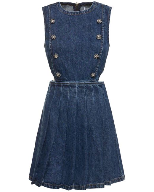 Self-Portrait Blue Cutout Cotton Denim Mini Dress
