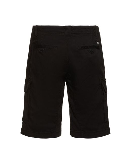 C P Company Black Stretch Cotton Cargo Shorts for men