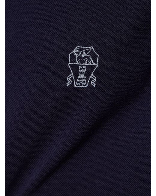 Brunello Cucinelli Blue Cotton Piquet Logo Polo for men