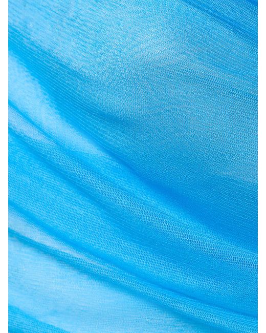 Christopher Esber Blue Veiled Silk One Shoulder L/S Top