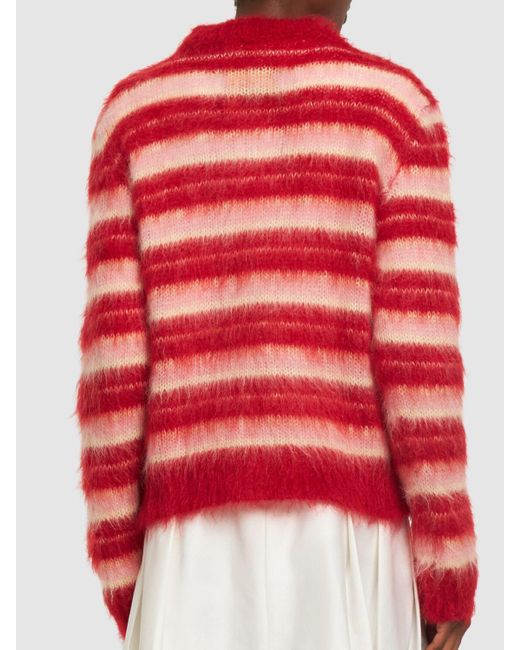 Marni Red Striped Mohair Blend Sweater