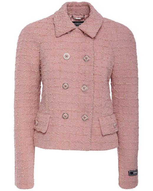 Giacca doppiopetto in tweed di Versace in Pink