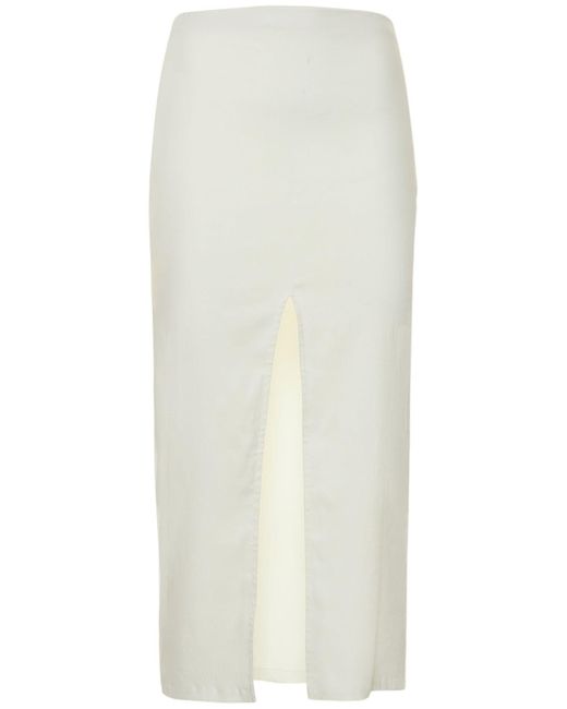 Gonna midi in lino stretch con spacco di Anemos in White
